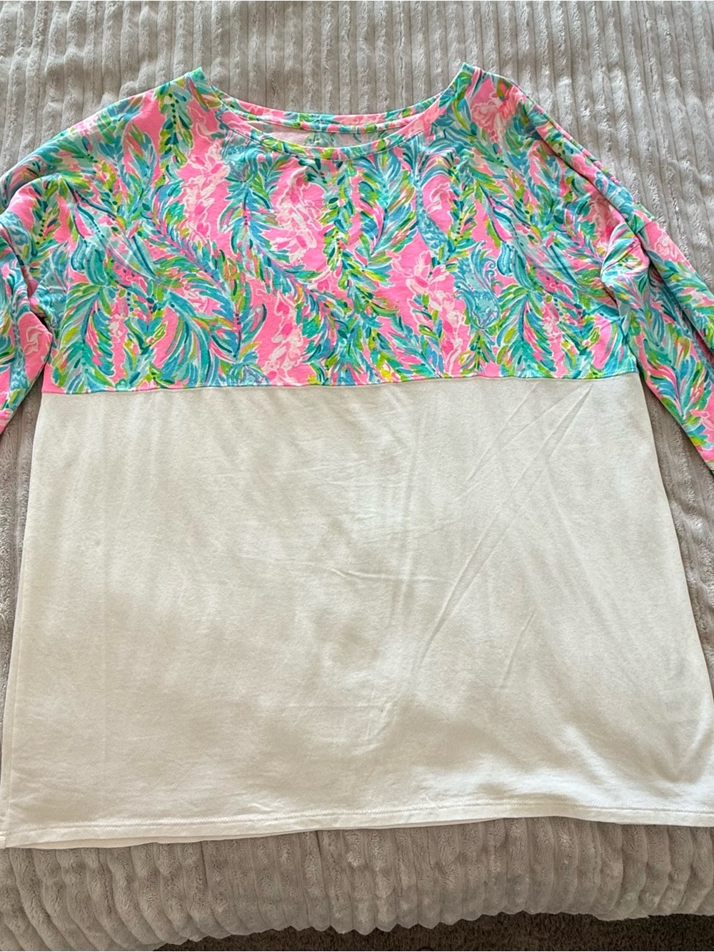 Lilly Pulitzer Colorblock Floral-Print Long Sleeve Women's Top - Large